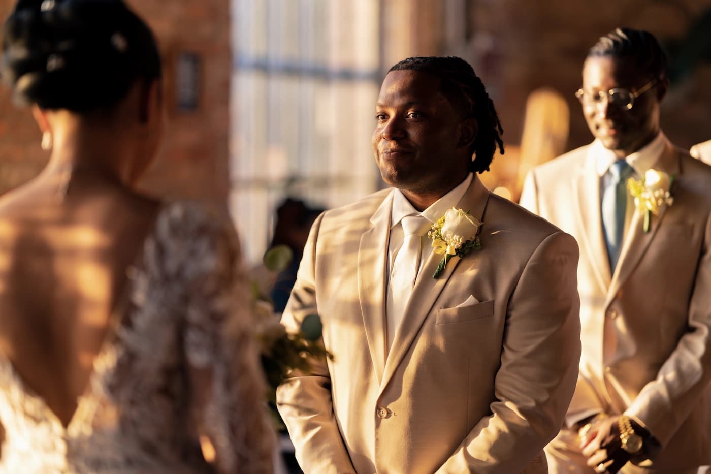 Groom's raw reaction during the first look, hand over his mouth
